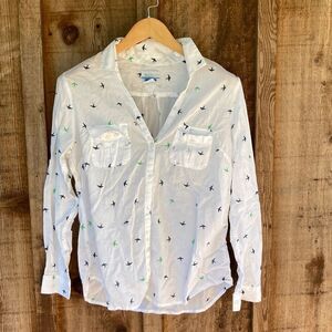 Columbia Cotton Lightweight Performance Fishing Gear Button Up Top Bird Print